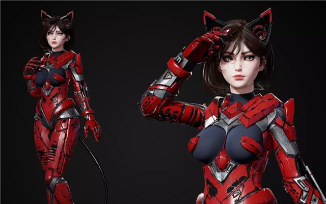 Unity3d赛博朋克科幻猫女3D模型