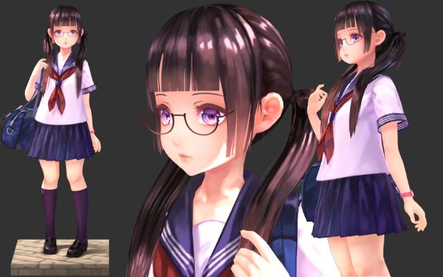 卡通眼睛马尾女孩模型