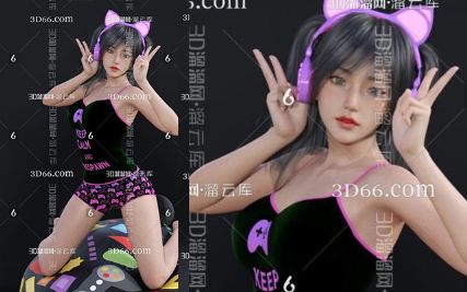 猫耳跪姿可爱女孩3dmax模型