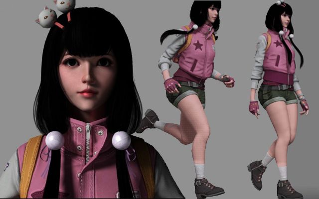 3dmax中学生女孩带骨骼跑步