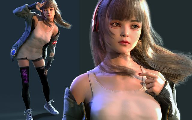 3dmax运动少女带蒙皮模型