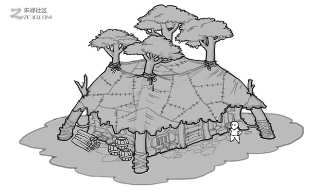 游戏场景原画设定古代村庄的小作坊