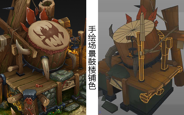 手绘场景鼓楼铺色