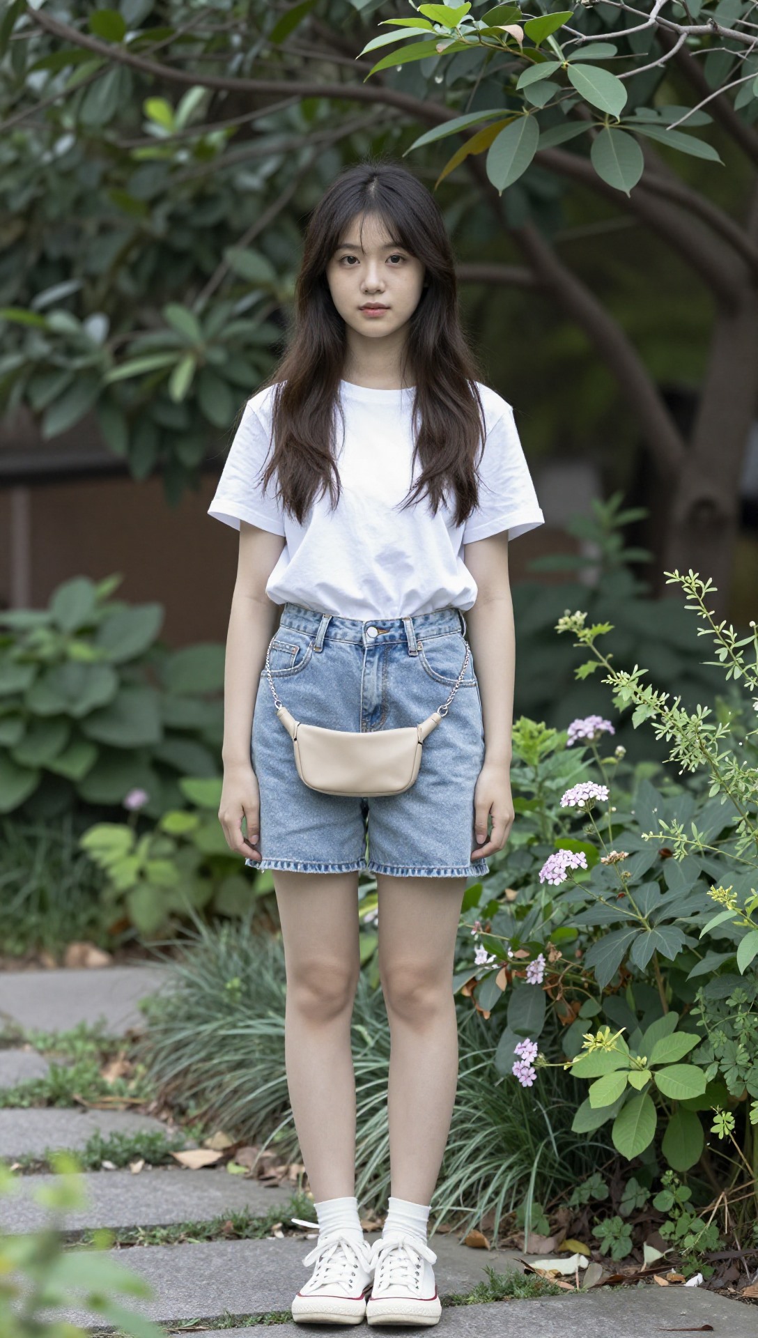 普通提示词生成的花园少女图片